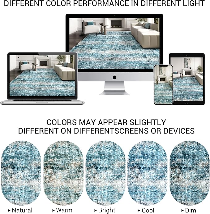 LEPEII 6x9 Area Rugs, Washable Modern Abstract Area Rugs for Living Room, Indoor Neutral Area Rug for Bedroom, Dining Room, Low Pile Non-Slip Non Shedding Rugs-Blue