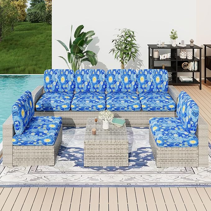hyha Printed Couch Cushion Covers, Floral Sofa Covers Washable for 3 Cushion Couch, Stretch Pattern Outdoor Cushion Covers for Patio Furniture with Elastic Bottom(3 Packs, Starry Sky)