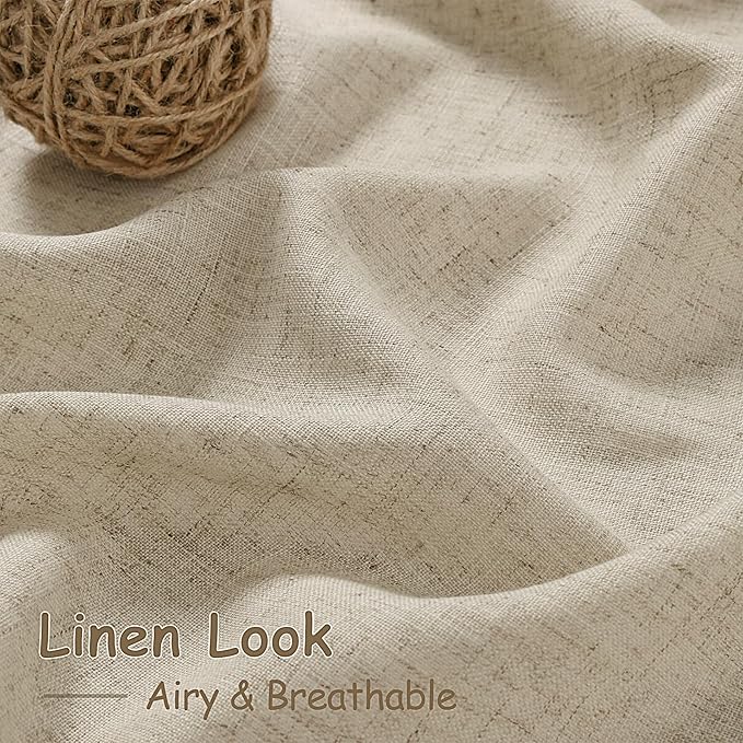 Eggshell Beige Linen Curtains for Living Room 100 Inches Long Light Filtering Semi Sheer Curtain Back Tab Rustic Farmhouse Decor Burlap Luxury Boho Drapes for Bedroom Dinner Room 52x100, 2 Panels
