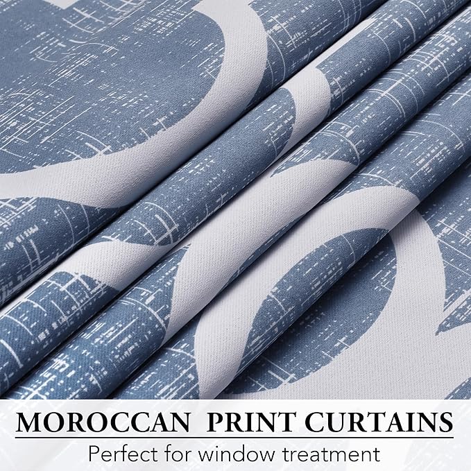 Beauoop 100% Blackout Curtains 96 Inches Long 2 Panels for Bedroom Living Room Blue Moroccan Geo Room Darkening Thermal Insulated Soundproof Grommet Top Window Treatments Drapes, 50x96 Set of 2