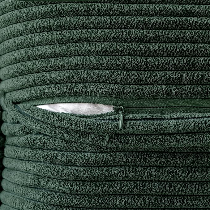 MIULEE Decorative Throw Pillow Covers for Couch Bed Livingroom 20x20 Inch Set of 2 Dark Green Boho Accent Throw Pllows Broadside Striped Patchwork Soft Corduroy Pillowcases