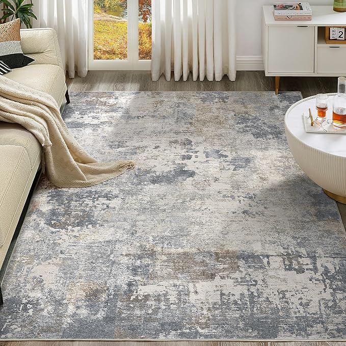 UERMEI 10x12 Area Rug Living Room Rugs - Washable Neutral Modern Abstract Soft Thin Large Rug Indoor Floor No Slip Rug Carpet for Bedroom Under Dining Table Home Office Decor - Blue Grey