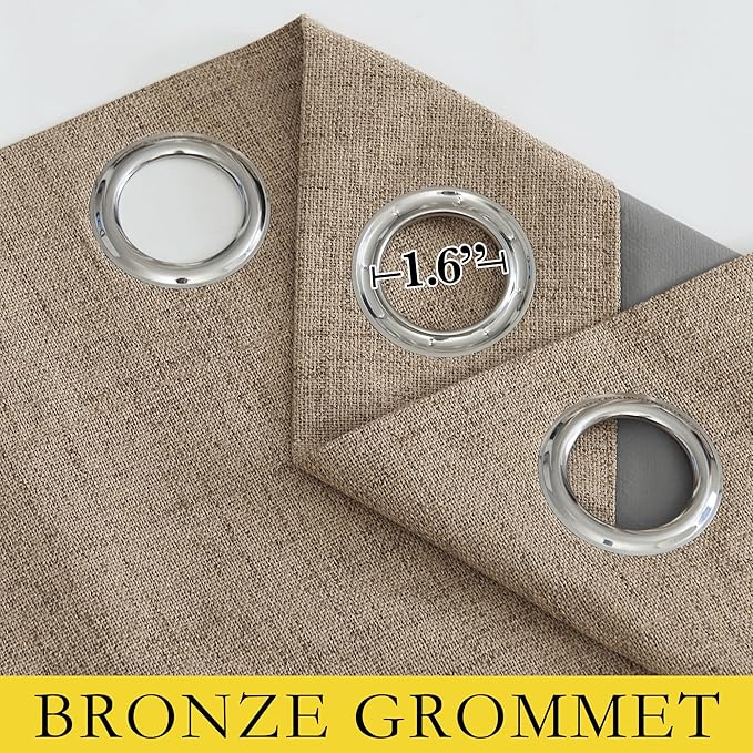 NICETOWN Burlap Vintage Open Linen Weave Flax Thermal Curtains, 100% Blackout Curtains 95" Long for Dining Room, Soundproof Window Treatment Drapes for Bedroom, 52" Wide Per Panel, Set of 2