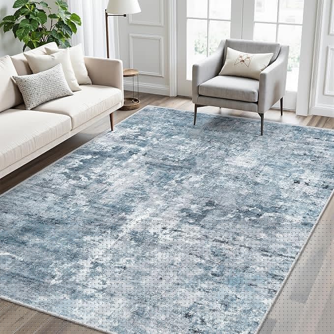 Area Rug 6x9 Abstract Rugs for Living Room 6 x 9 Washable Rugs Blue Non Slip Low Pile Rugs for Bedroom Dining Room Foldable Thin