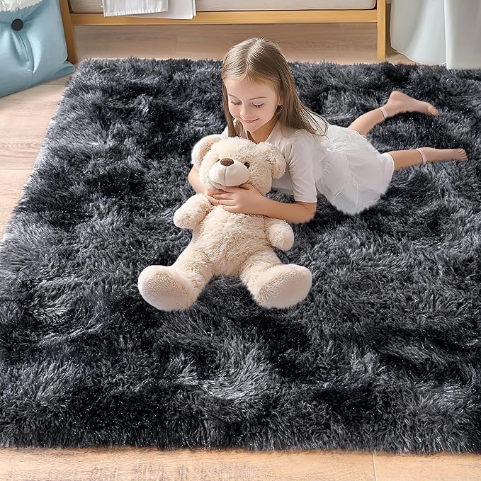 Pionblank Large Area Rug for Living Room 10x14, Fuzzy Modern Shag Rug, Fluffy Plush Non Slip Soft Furry Carpet for Bedroom Kids Room Nursery Teens Dorm Home Decor, Dark Grey