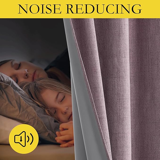 NICETOWN Chaise Mauve Vintage Linen 100% Blackout Curtains for Dining Room, Thermal Insulated Curtains 45" Long, Noise Reducing Window Treatment Drapes for Kitchen, 42" Wide Per Panel, Set of 2