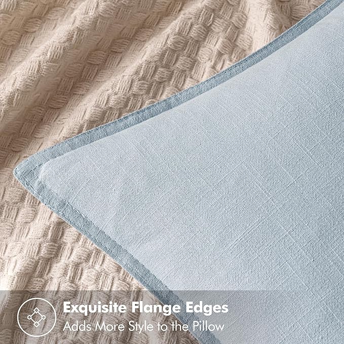 MIULEE Decorative Linen Euro Sham Pillow Covers 28x28 Inch Light Blue Boho Farmhouse Neutral Couch Throw Pillows for Bed Pack of 2 Accent Modern Pillowcase Sofa Livingroom Home Decor