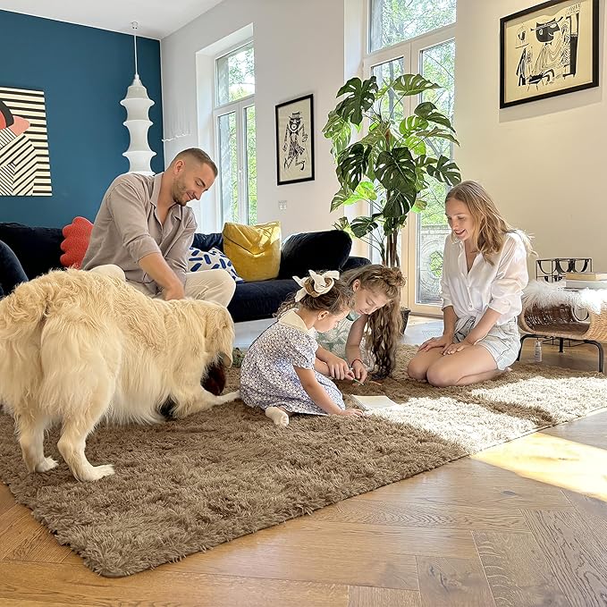 OLANLY 2x8 Machine Washable Runner Rugs for Hallway, Soft Fluffy Shaggy Bedside Rugs for Bedroom, Living Room, Indoor Floor Carpet for Kids Girls and Boys, Home Decor Aesthetic, Taupe