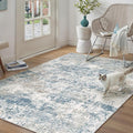 Blue 3x5 Area Rug Washable Abstract Office Carpet Modern Neutral Non Slip Indoor Entry Soft Low Pile Contemporary Aesthetic Door Mat Bedroom Throw Rug for Kitchen Laundry Dining Room
