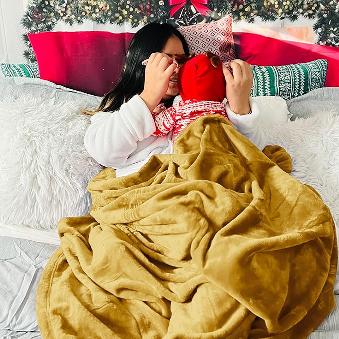 Bedsure GentleSoft Fleece Throw XL Blanket Yellow - 300GSM Soft Lightweight Plush Cozy Blankets for Bed, Sofa, Couch, Travel, Camping, 50x70 inches