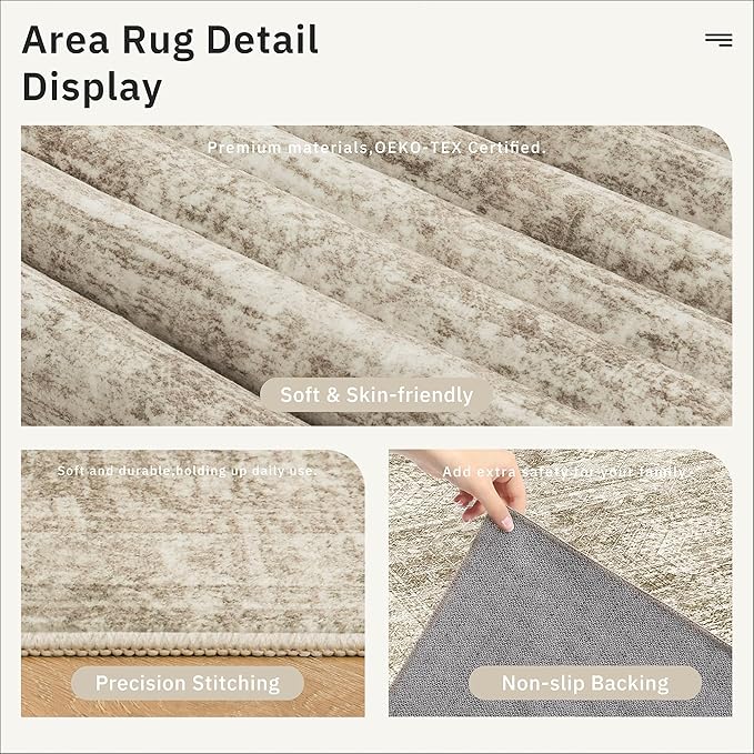 Runner Rug 2'6" x 12' Washable Non-Slip Runner Rugs for Kitchen Bathroom Laundry Room Vintage Ultra Thin Runners for Hallway Entryway Brown