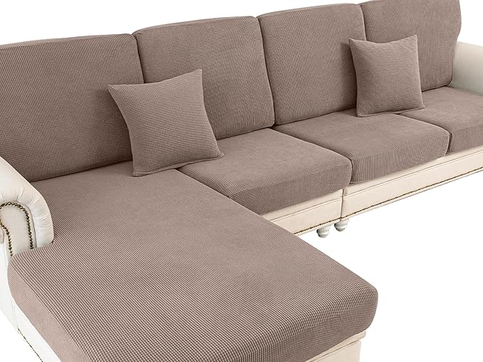 Couch Cushion Covers Seat Cushion Cover Stretch Couch Cover Separate Sectional Sofa Slipcovers Furniture Protector(3 Pieces for Seat or Sofa Backrest, Khaki)