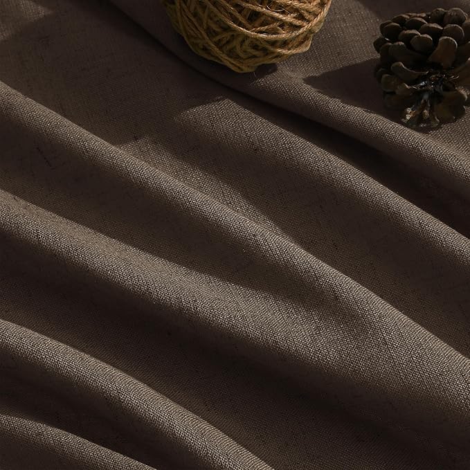 Nanspring Chocolate Linen Curtains 84 Inch Length 2 Panels Set for Living Room Back Tab Light Filtering Semi Sheer Curtain for Bedroom Farmhouse Drapes, 52x84 Inch, 2 Panels