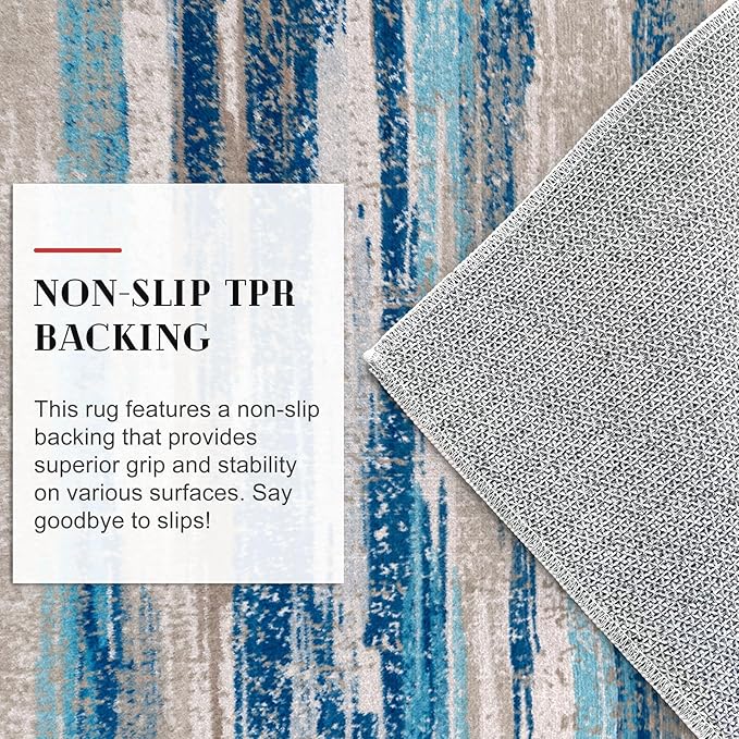 Lansny Modern Abstract Runner Rug 3x18, Blue Washable Long Kitchen Runner Non-Slip Soft Hallway Rug Runner Ultra Thin Print Faux Wool Carpet for Entryway Bedroom Laundry Room Indoor Home Decor