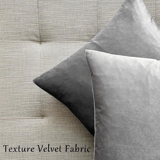 Silver Grey Velvet Decorative Throw Pillow Covers for Sofa Bed 2 Pack Soft Cushion Cover