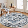 AMADA HOMEFURNISHING Round 5ft Area Rugs, Low-Profile Washable Rug with Non-Slip Backing & Durable Edge Binding, Vintage Rugs for Living Room, Bedroom, Dinning Room