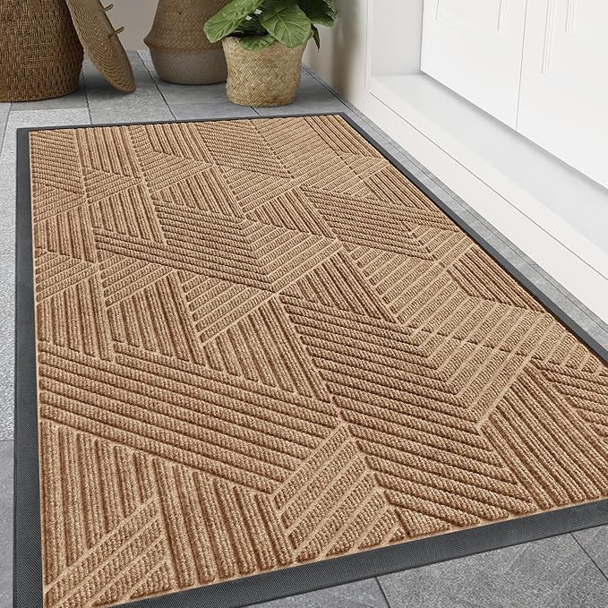 Smiry Front Door Mat Outside Entrance, Heavy Duty Sturdy Natural Rubber Doormat, Trap Dirt and Moisture, Easy Clean Low Profile Welcome Floor Mats for Indoor Outdoor Entry, 47x23 Inch, Coffee