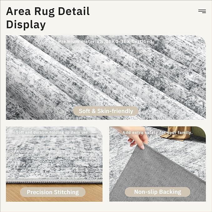 Runner Rug 3x12 Washable Non-Slip Hallway Runner Rugs for Kitchen Bathroom Laundry Room Grey Vintage Floor Carpet Runners for Hallways Entryway