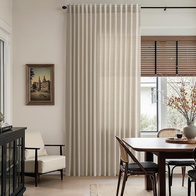 Nanspring Living Room Curtains 63 Inch Length Linen Blend Cobblestone Light Filtering Semi Sheer Curtain Back Tab and Rod Pocket Modern Farmhouse Decor Elegant Drapes for Bedroom 52x63, 2 Panels