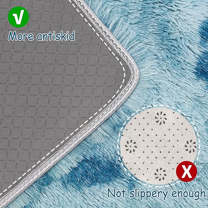 Super Soft Fluffy Living Room Area Rug 2x8 ft Tie-Dyed Light Blue Shaggy Furry Carpet Washable Non-Slip Floor Rugs Bedroom Bedside Nursery Rug Fuzzy Girls Boy Dorm Home Decor Aesthetic