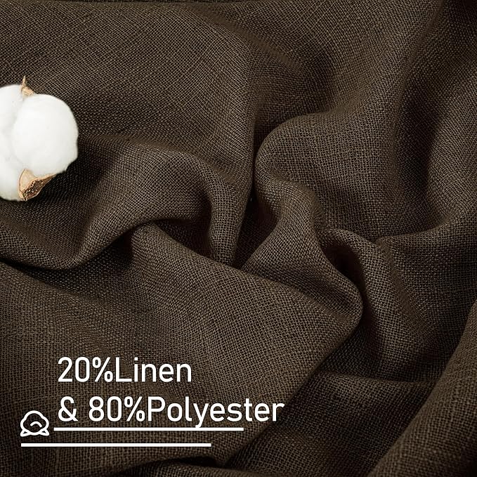 LAMIT Sheer Linen Curtains 63 Inch for Bedroom, Light Filtering Neutral Semi Sheer Farmhouse Boho Curtains Back Tab and Rod Pocket Living Room Panels, Dark Brown, 2 Panels, 52 x 63 Inch