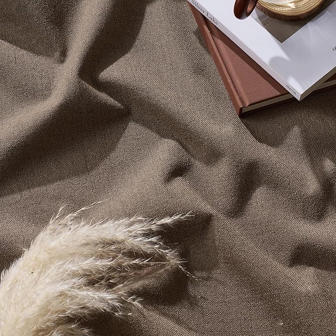 RYB HOME 100% Blackout Linen Textured Curtains 84 inches Long, Thermal Insulating Privacy Energy Saving for Bedroom Living Room Window Office Theater Dining Nursery, W 52 x L 84 in, Coffee, 2 Panels