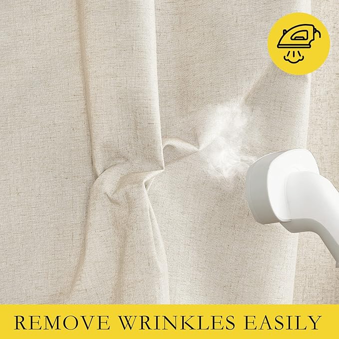 NICETOWN 100% Absolutely Blackout Linen Curtains with Thermal Insulated White Liner, Beige, W62, 2 Pieces, Noise Reducing Textured Linen Look Curtains for Windows 120 inch Length for Classroom