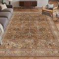 Washable Area Rug 3' x 5 ' Vintage Traditional Persian Mat - Foldable Distressed Non-Slip Machine Washable Carpet for Living Room Bedroom Kitchen Home Decor - Bronze and Ivory