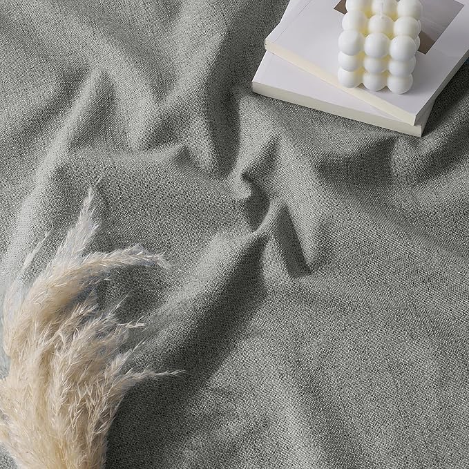 RYB HOME 100% Blackout Linen Textured Curtains 90 inches Long, Thermal Insulating Privacy Energy Saving for Bedroom Living Room Window Office Theater Baby Nursery, W 52 x L 90 in, Grey, 2 Panels