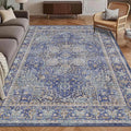 Washable Area Rug 4' x 6' Vintage Traditional Persian Mat - Foldable Distressed Non-Slip Machine Washable Carpet for Living Room Bedroom Kitchen Home Decor - Indigo and Gold