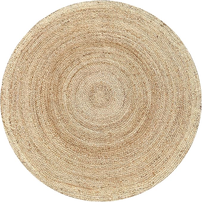Hausattire Jute Braided Hand Woven Rug, 8 Feet Round – Natural, Boho Large Area Rugs for Bedroom, Living Room | Farmhouse Décor Kitchen Floor Rug – 8’ Round