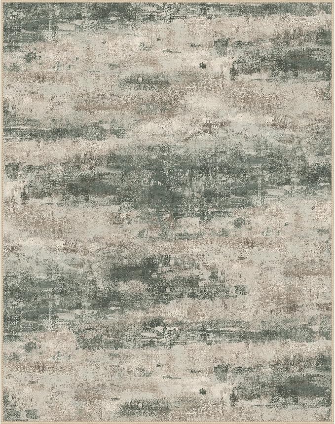 BEIMO Area Rugs 5x8 for Living Room Bedroom, Modern Abstract Machine Washable Rug, Large Soft Low Pile Floor Carpet with Non Slip Backing for Dining Room, Grey/Dark Green