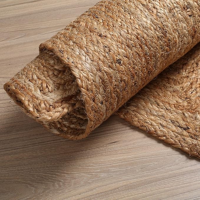 Hausattire Hand Woven Jute Braided Rug, 4'x6' – Natural, Reversible Boho Entry Area Rugs for Kitchen, Living Room I Farmhouse Indoor Outdoor Decorative Floor Rug, 48x72 Inches