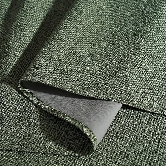 RYB HOME Olive Green 100% Blackout Linen Curtains 90 inches Long, Luxury Thermal Insulated Room Darkening Drapes for Living Room/Bedroom/Sliding Doors, Back Tab&Rod Pocket, W52xL90, 2 Panels