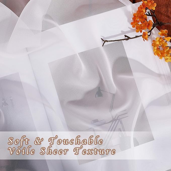 NICETOWN Living Room Sheer Curtains Extra Long 108" L, Eyelet Top Voile Textured Hazy Sheer Panels Window Drapes with Light Penetration for Villa, Ivory, 2 Panels=140" Wide