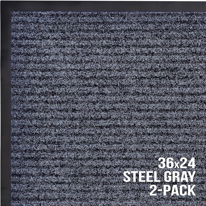 Sierra Concepts Front Door Mat Welcome Floor Mats - Entryway Indoor Outdoor Entrance Doormat, Patio, Porch, Muddy Shoe, Inside Outside Low Profile, 36x24 inches, 2-Pack Gray