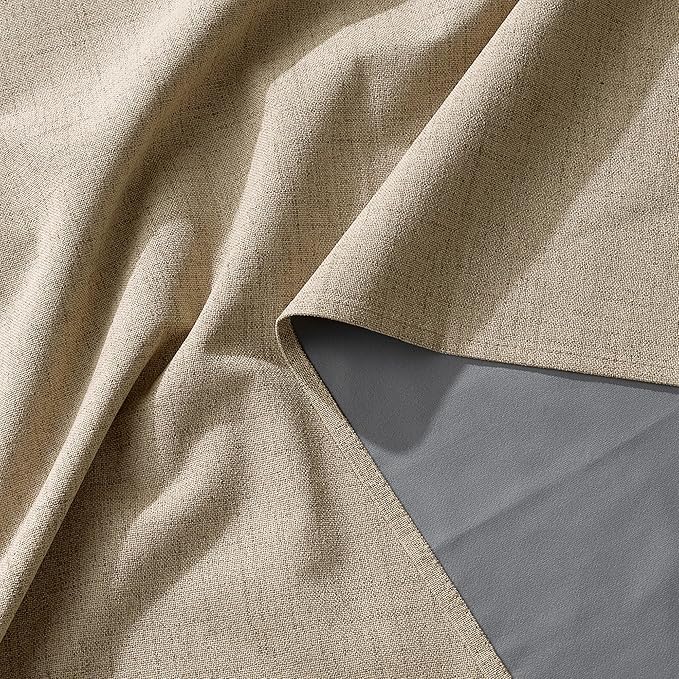 RYB HOME Linen Textured 100% Blackout Curtains for Bedroom, Insulating Energy Saving Window Curtains for Living Room Dining Patio Sliding Glass Door, Wide 52 x Long 90 inch, Burlap, 2 Panels