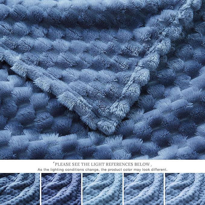 EXQ Home Fleece Throw Blanket for Couch or Bed - 3D Imitation Turtle Shell Jacquard Decorative Blankets - Cozy Soft Lightweight Fuzzy Flannel Blanket Suitable for All Seasons(50"×60",Dark Blue)
